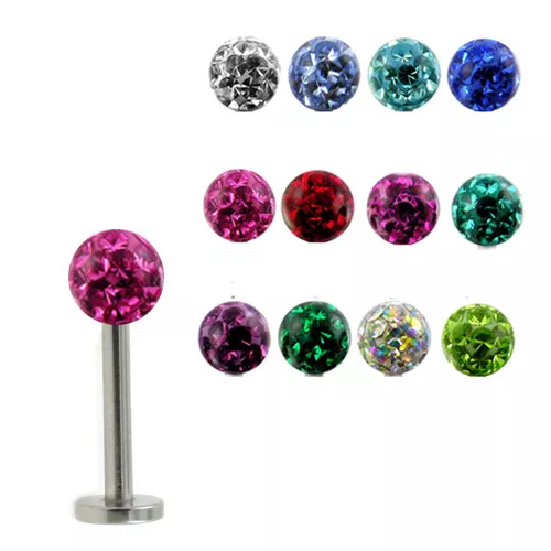 1,2mm Labret 3mm 4mm Epoxy rundum Kristall Kugel Lippen Ohr glitzer Piercing