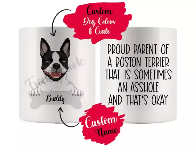 Personalized Boston Terrier Dog Mom Dad Mug, Funny Dog Owner Gift