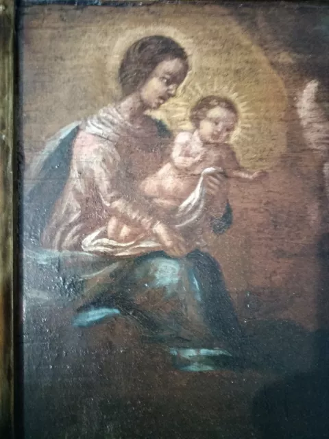 Ex Voto Olio su tavola  XIX secolo apparizione Madonna con Bambino oil on panel 2