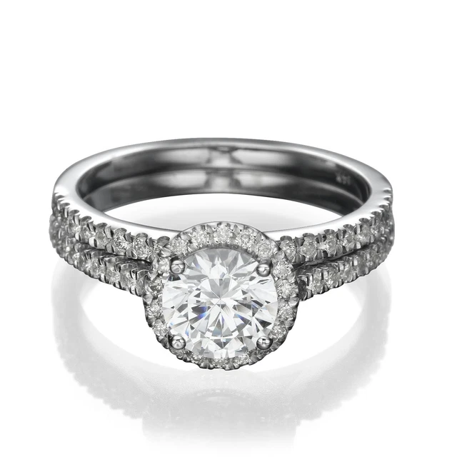 4 3/4 KT Stupefacente Diamante Fidanzamento Set Anello Rotondo G/SI1 14K White