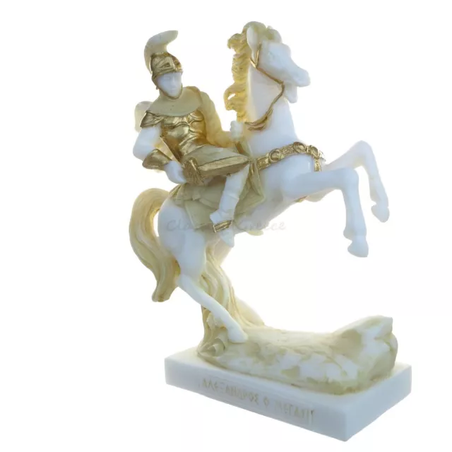 Statue König Alexander der Große Mazedonien zu Pferd 7" - 18cm Gussmarmor 2