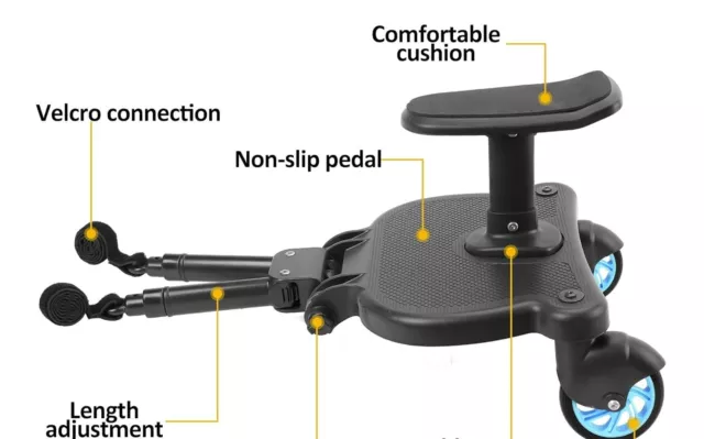 Universal 2in1 Stroller Ride Board with Detachable Seat Kids Up To 55lb