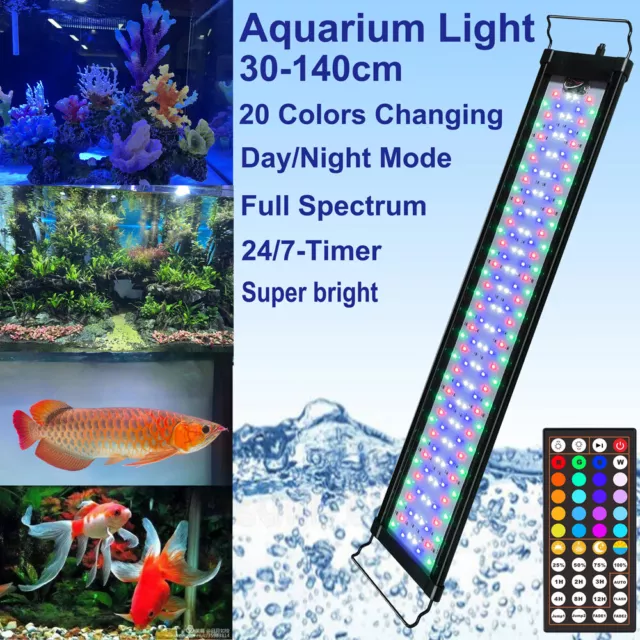 12 24 36 48Inch Fish Tank LED Aquarium Light RGB 24/7 Timer AUTO ON/OFF 20 Color