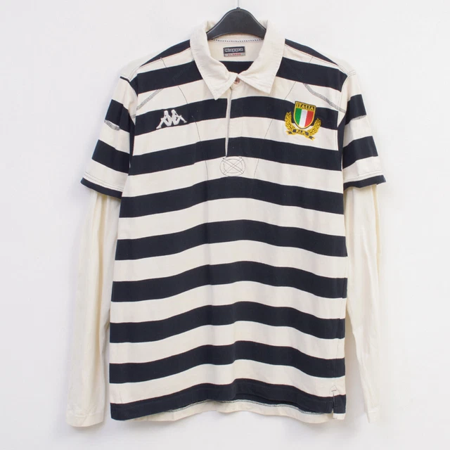 Italie Kappa XL Accueil Fédération de Rugby Rayé Polo Jersey Kit Vintage Top