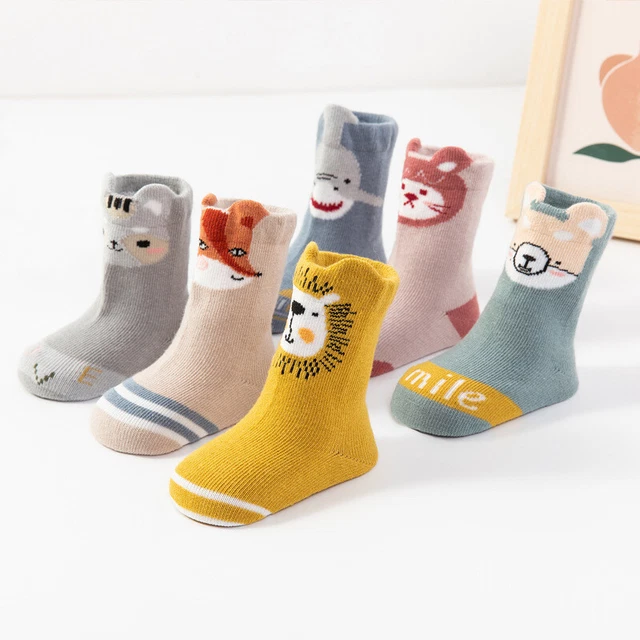 3 Pairs Baby Girls Boys Cute Floor Toddler Kids Anti-slip Cartoon Cotton Socks