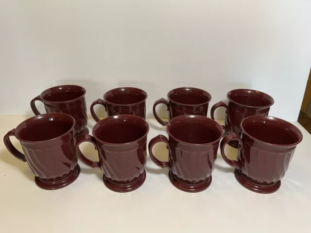 Set Of 8 Vintage Turnbury Dinex 3000 Burgundy Insulated Plastic 8 oz Cups Mugs
