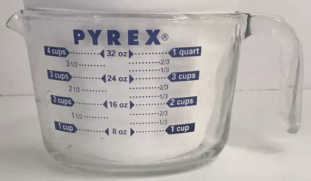 PYREX Measuring Cup Glass 4-Cup 1 Quart 32oz 1000ml 1 Litre Blue Letters *Read