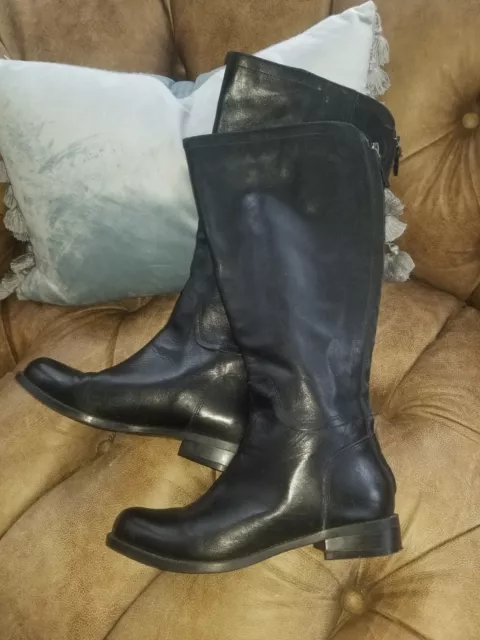 Nine West Black Genuine Leather Boots Size 6 Full Back Zipper Calf Height Y2K