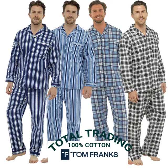 Mens Plain 100% BRUSHED Cotton FLANNEL Pyjama PYJAMAS Traditional