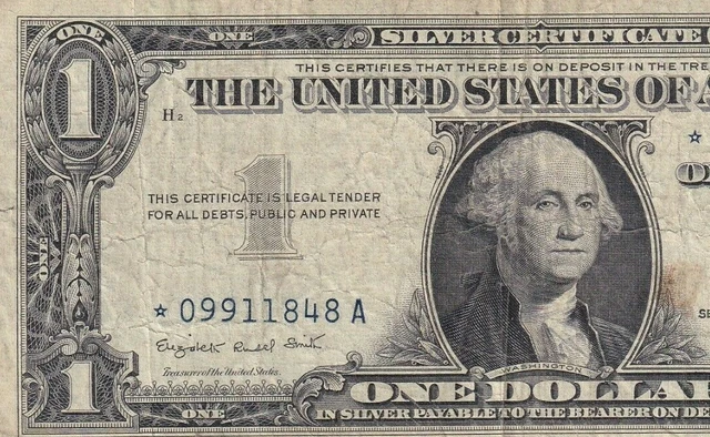 *09911848A  1957A  1 Silver Certificate Star Note In Fine Condition"Small Stain"