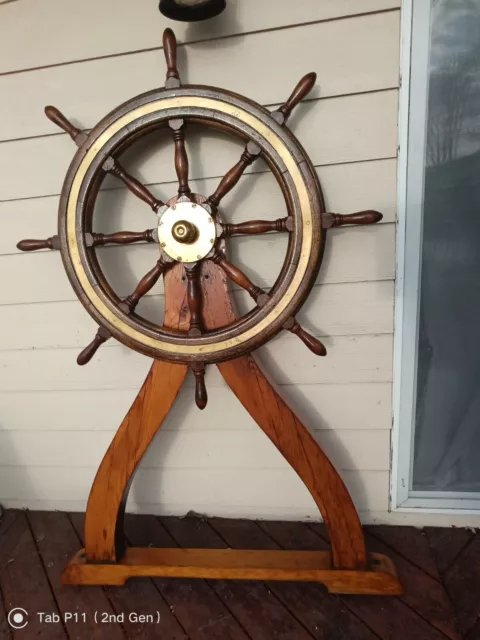 Ships Wheel Pedestal Captians Vintage Yoke Stand Original