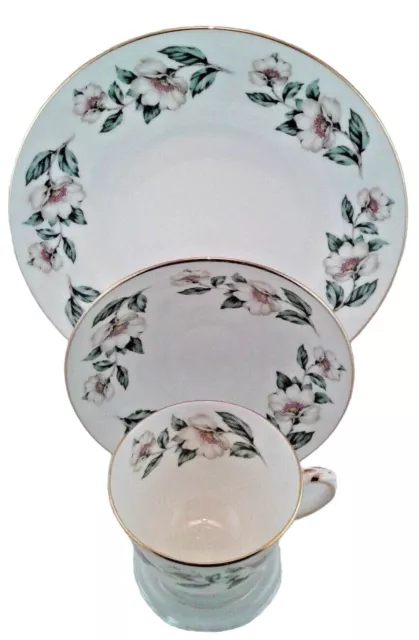 Crown Staffordshire Dogwood Teacup & Saucer Trio