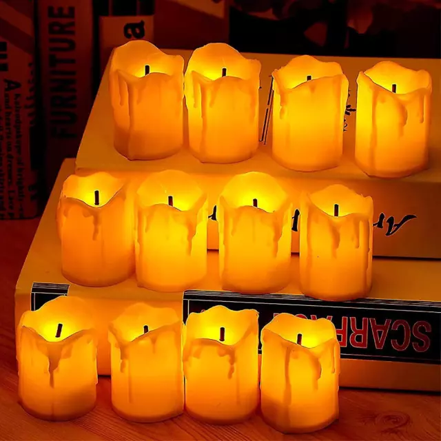 12Pcs Flameless LED Tealight Candles Battery Operated Flickering Votive Candles