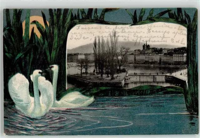 52021071 - Genève Rousseau-Insel Schwaene Genf 1906