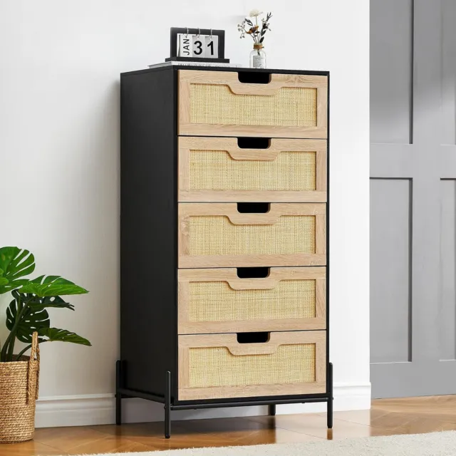 Chest of 5 Drawers Dresser for Bedroom Tall Nightstand Storage Wood Top Cabinet