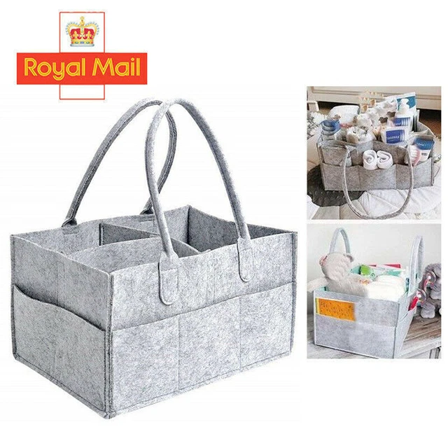 UK Baby Diaper Organizer Caddy Felt Changing Nappy Kids Storage Carrier Bag Grey