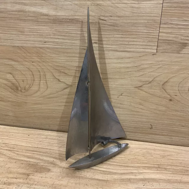 Mid-Century Modern Art Deco 11.5" Chrome Metal Nautical Sailboat Art Sculpture