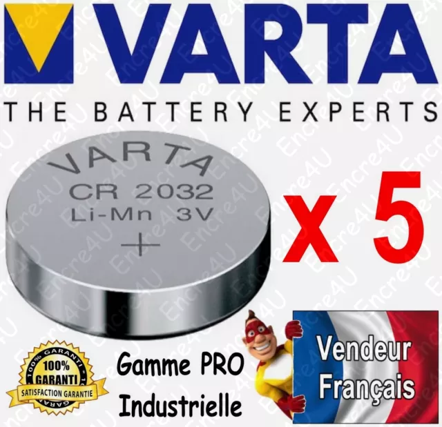 5 piles VARTA Lithium 3V CR2032 BULK - Dispo aussi x 1 ou LR6 LR03 CR2025 CR2016