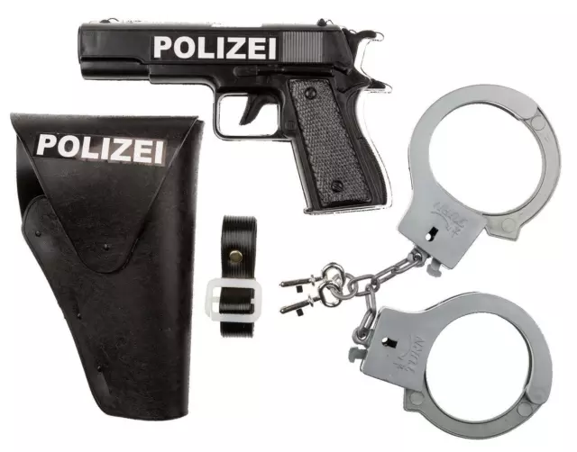 Idena Polizei-Set 3-teilig, mit Pistole, Halfter und Handschellen 8040007