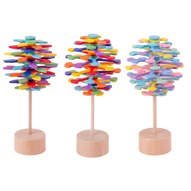 Wooden Helicone Wand Rotating Lolly Toy Children Decompression Educational Toys