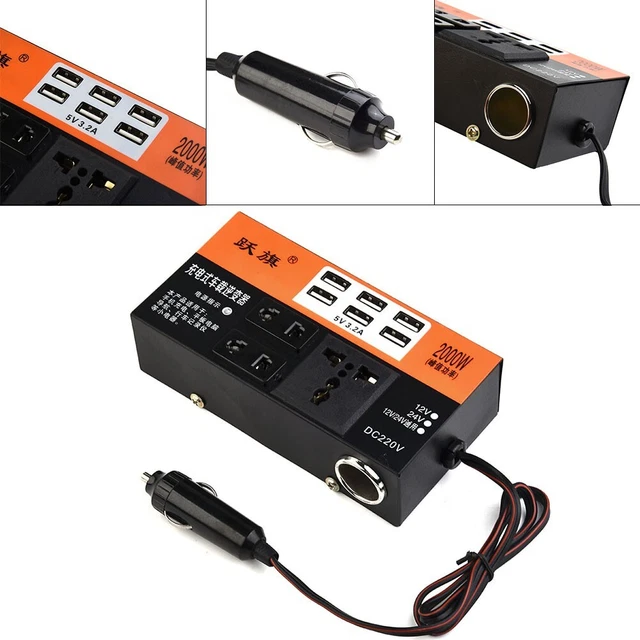 2000w Peak Power Inverter Car Truck Converter DC 12/24V To AC 110/220V Trip 6USB