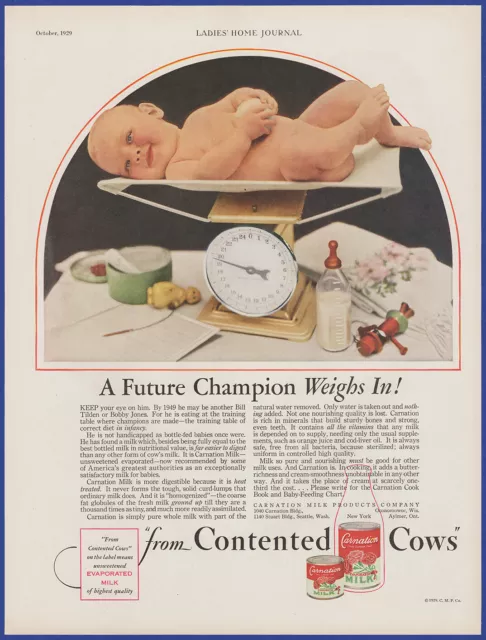 Vintage 1929 CARNATION Milk Baby Art Décor 20's Print Ad