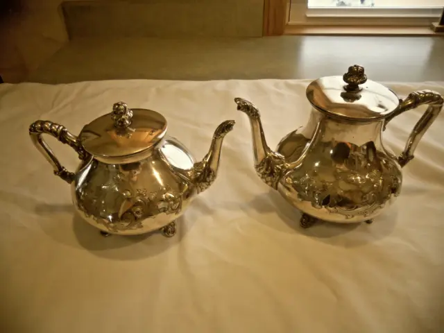 Ornate Antique Barbour Silver Co Quadruple Silver 2 Piece Coffee Tea Set 1006