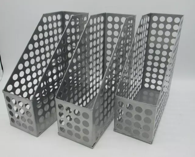 NEATLIFE File Holder Magazine Organizer Storage Perforated Metal Silver Lot of 3