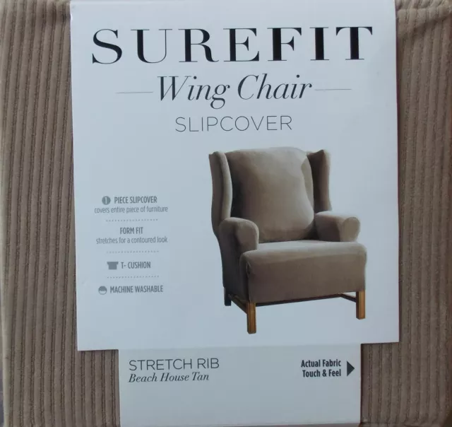 Surefit Stretch Rib Wing Chair Slip Cover ~ NEW  Beach House Tan