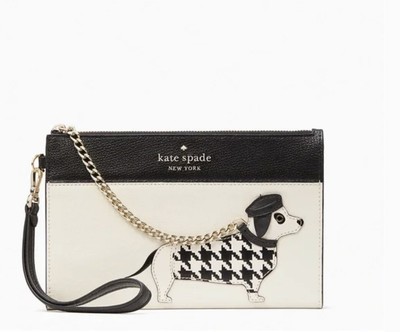 Kate Spade Claude Fetch Wristlet Clutch Purse NWT Dachshund Houndstooth