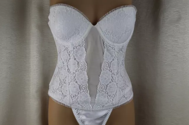 Maidenform White Lace Cups & Side Front, Strapless Underwire Boned Bustier - 36A