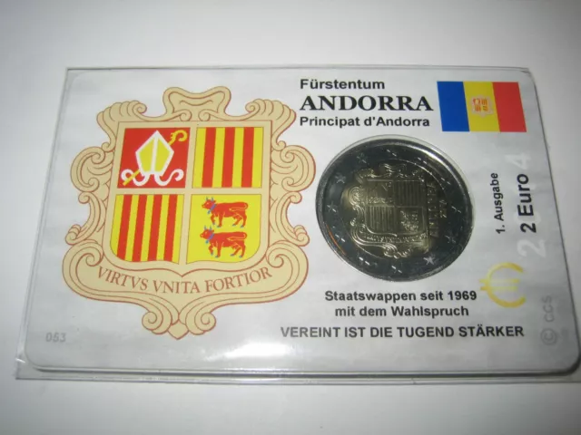 2 Euro Kursmünze Andorra 2014 Premium Coincard/Münzkarte Motiv Staatswappen 500