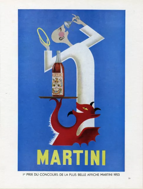 "1er PRIX MARTINI: PLUS BELLE AFFICHE 1953" Annonce originale entoilée F. MARCOU