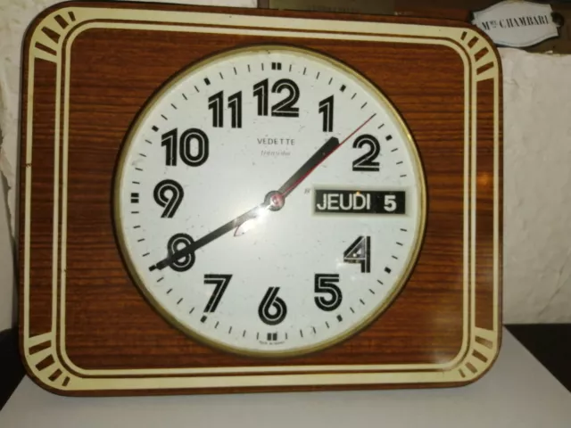 Ancienne horloge murale formica VEDETTE Transistor avec dateur