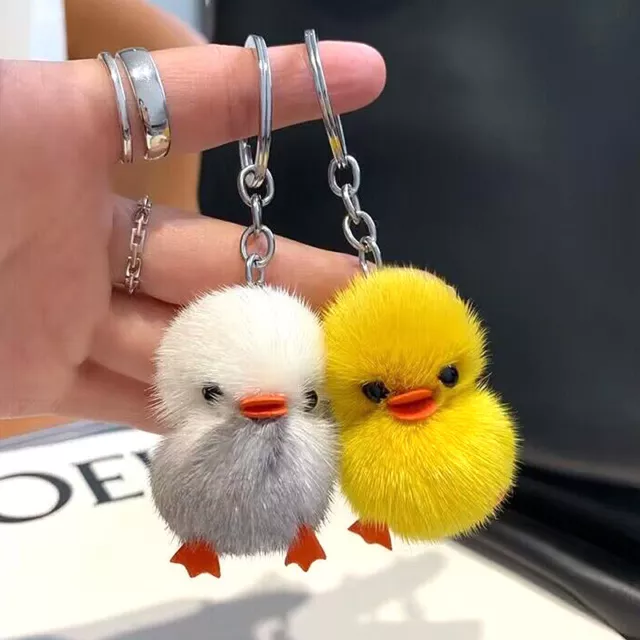 Cute Little Duck Dangle Keychain Furry Animal Bag Pendant Women Key Ring Holder