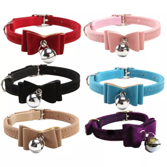 Cute Cat Puppy Collar Kitten Velvet Bow Tie Safety Elastic Bowtie Bell gift