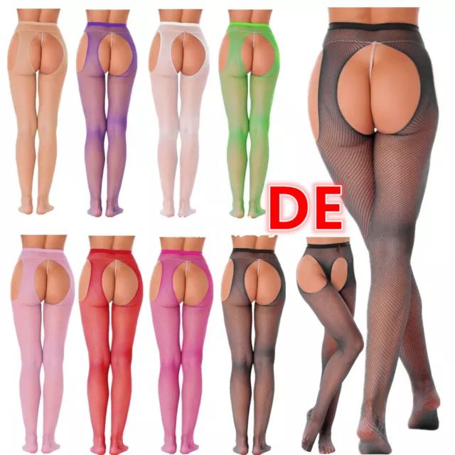 DE Damen Netzstrümpfe Aushöhlen Fischnetz Lange Erotik Dessous Sexy Reizwäsche