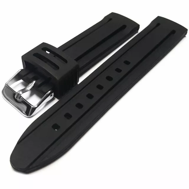 22mm Black Soft Silicone Rubber  Watch Band Strap for Men and Women 2