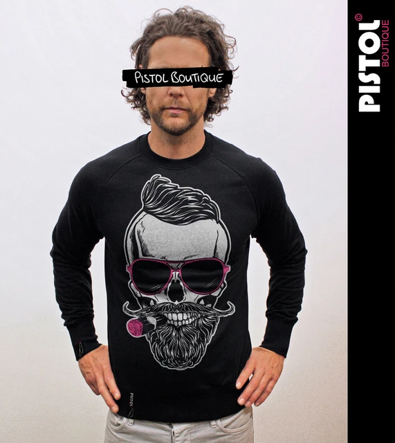 Pistol Boutique Uomo Occhiali da Sole Neri Teschio Sigaro Raglan Felpa Maglione