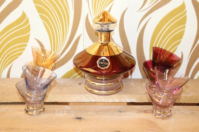 Service a liqueur ancien  8 verres et carafe irisé vintage