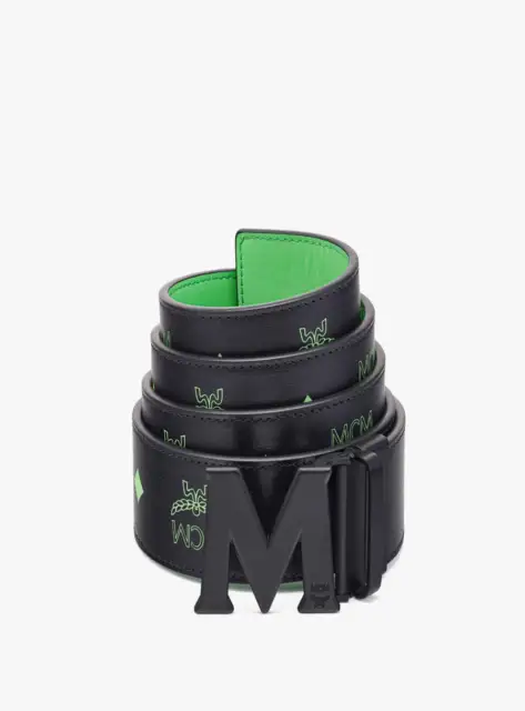 MCM Claus Matte M Reversible Belt 1.75" in Embossed Leather Black/green