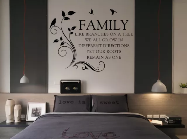Bird Family Like Branches On A Tree Quote Words Art Wall Sticker   UK SH147