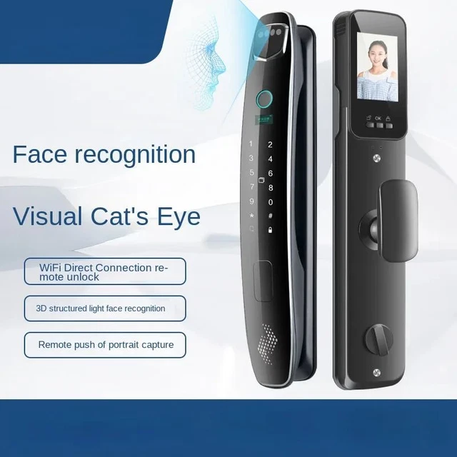 Metal Electronic Lock Fingerprint Password 3D Face Video Unlock Digital Door