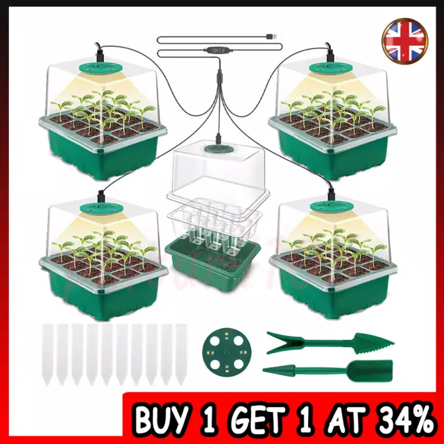 5pcs 12 Hole Seed Starter Trays with Grow Light Greenhouse Plant Seedling Box UK