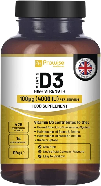 Vitamin D3 4000IU High Strength I 425 Vegetarian Tablets (14 Months Supply) I Ea