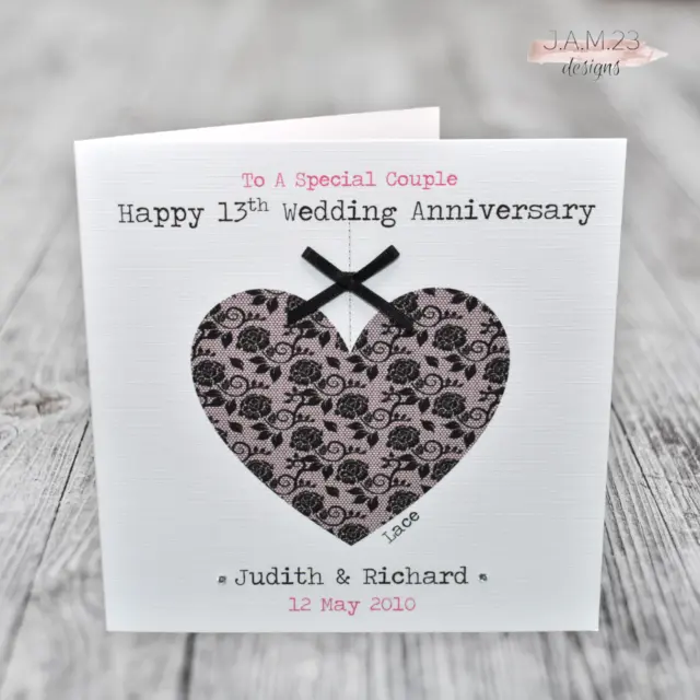 Personalised Lace 13th Wedding Anniversary Card Wife Husband Couple