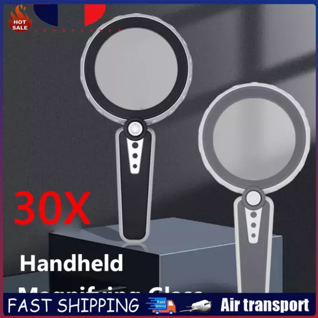 30X Handheld Magnifier Optical Lens 12 LED Magnifying Glass Loupe (Silver Black)