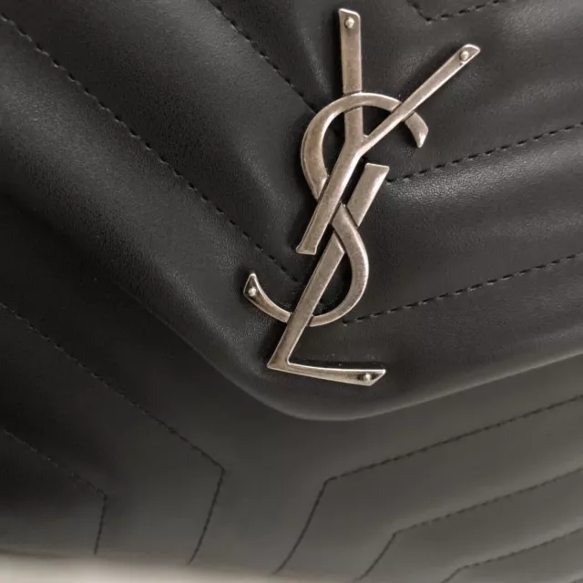 Authentic Yves Saint Laurent black plain silver buckle leather shoulder bag 2