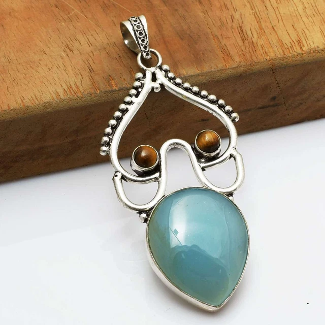 Chalcedony Tiger Eye Handmade Pendant Jewelry Party Gift 3.28" AP 58943