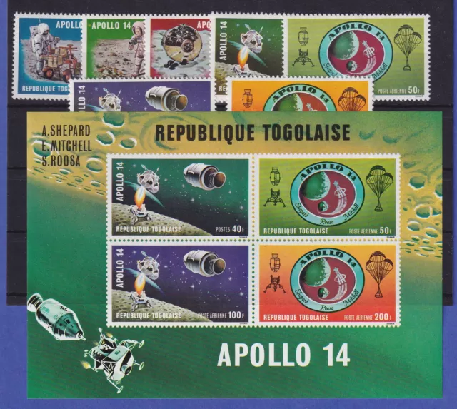 Togo 1971 Space Apollo 14 Moon Mission Mi. No. 849-855, Block 54 ** / MNH